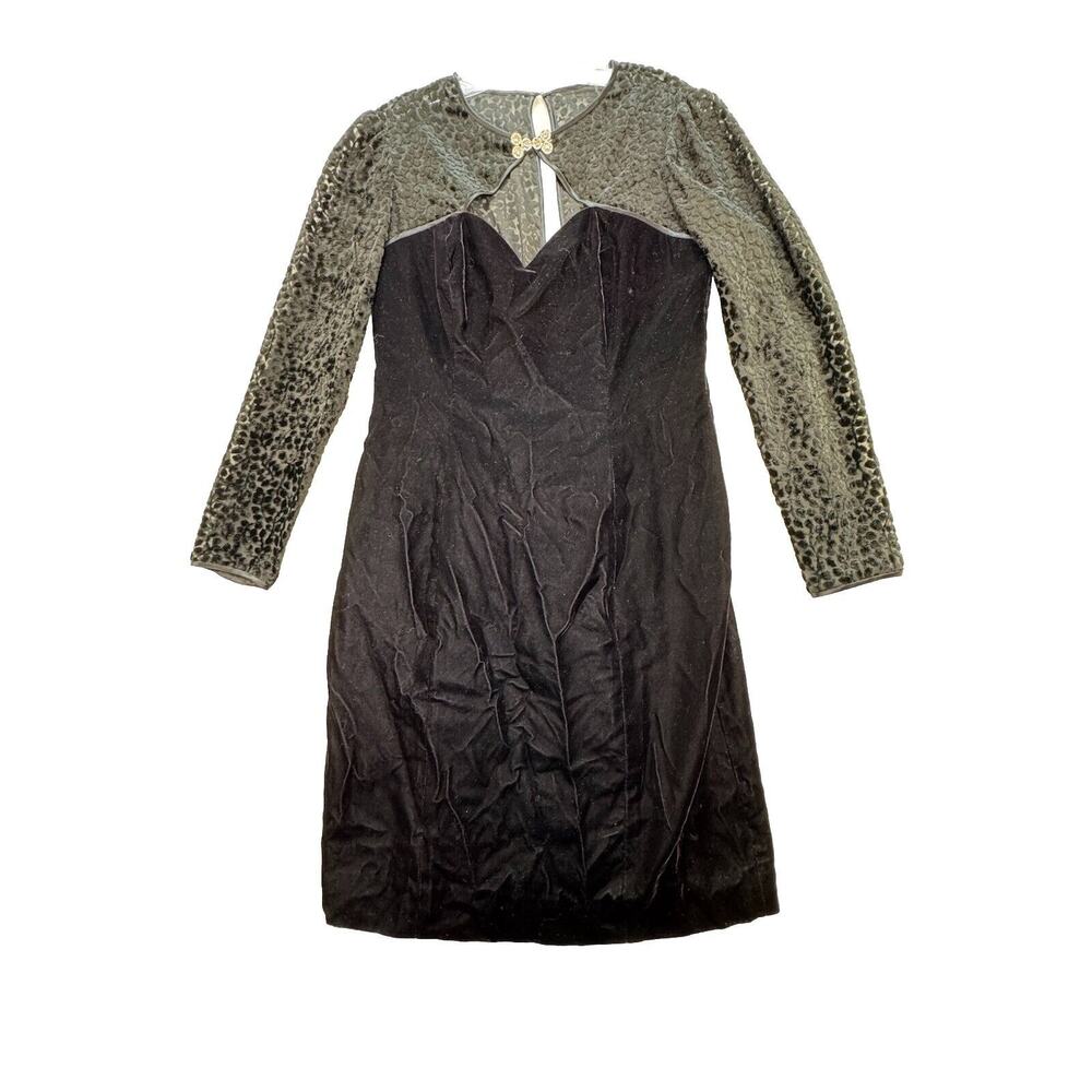 Reggio Velvet Bodycon Dress Womens‎ 8 Black Y2K Rhinestone Sheer Sleeve